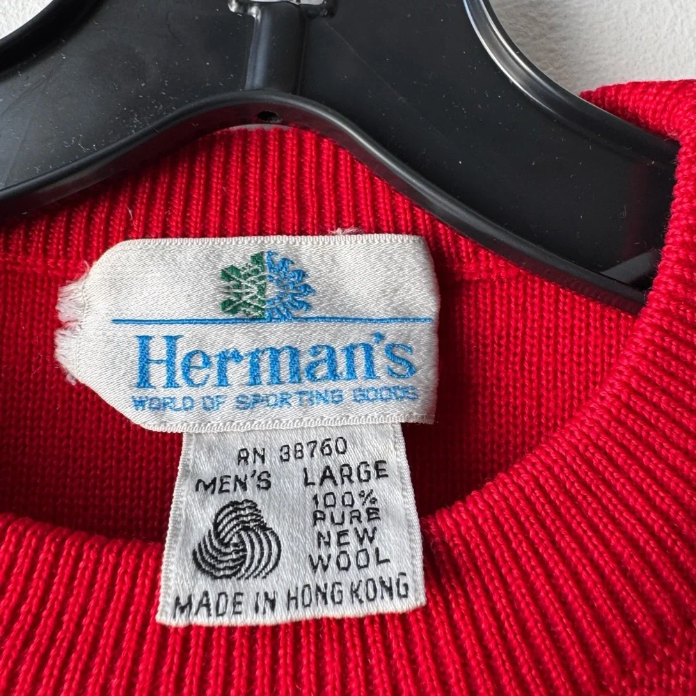 Vintage Herman’s Wool Red Sweater with Multicolor Stripes